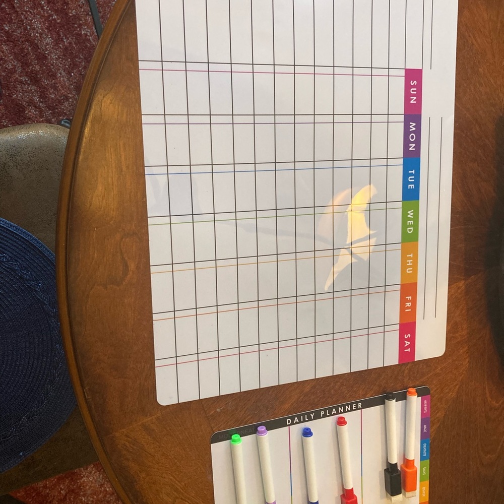 Chore chart, daily planner, and markers